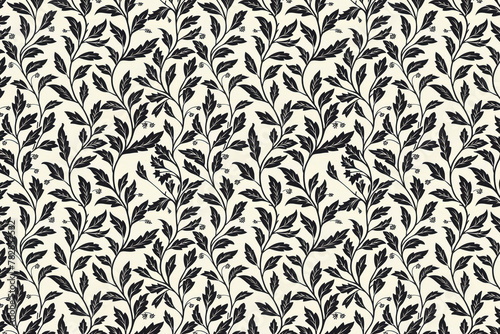 Toile pattern tapestry. Arts and crafts. Monochrome botanical pattern background. Created with Generative AI technology.