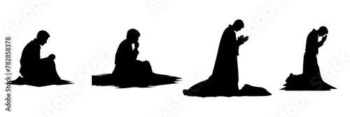 Black silhouette of a Muslim praying vector illustration