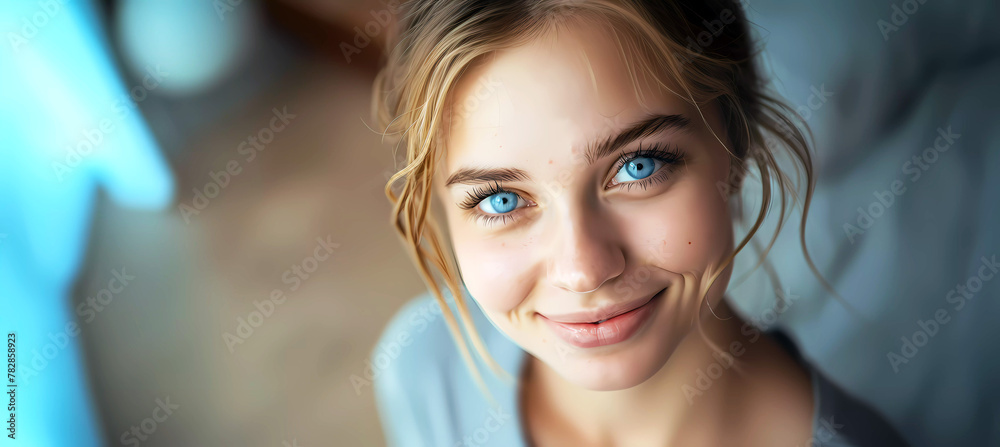 Happy smiling young blonde scandinavian woman close up portrait. Generative ai design art concept. Happy smiling young blonde scandinavian woman close up portrait. Generative ai design art concept.