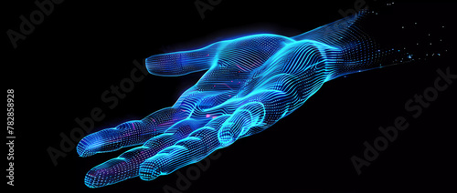 Digital hologram hand background. Generative ai design art concept.