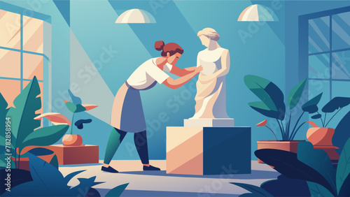 Sunbeams dance across the skilled hands of the seasoned artist as he skillfully molds a largerthanlife statue from a solid piece of stone the