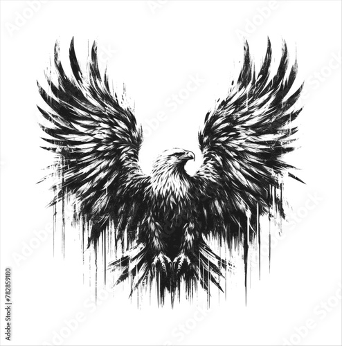 eagle spreads wings, grunge texture - black