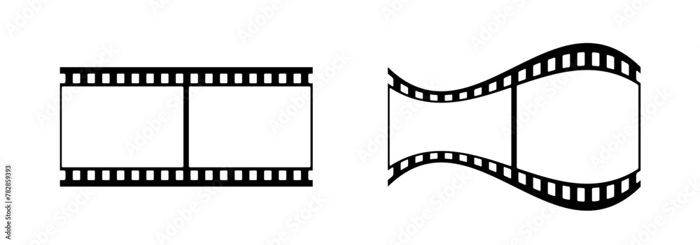 35mm film strip vector design with 2 frames on white background. Black film reel symbol illustration to use in photography, television, cinema, photo frame. 