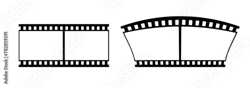 35mm film strip vector design with 2 frames on white background. Black film reel symbol illustration to use in photography, television, cinema, photo frame. 