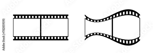 35mm film strip vector design with 2 frames on white background. Black film reel symbol illustration to use in photography, television, cinema, photo frame. 