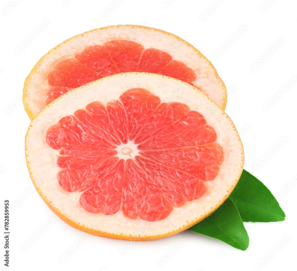 Fresh grapefruit slices, isolated on a white background Fresh grapefruit slices, isolated on a white background