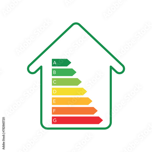 Energy efficient concept with classification graph sign. House energy rating. Vector