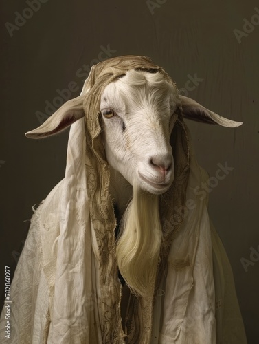 a goat dressed as a Jewish priest and copy space - generative ai photo