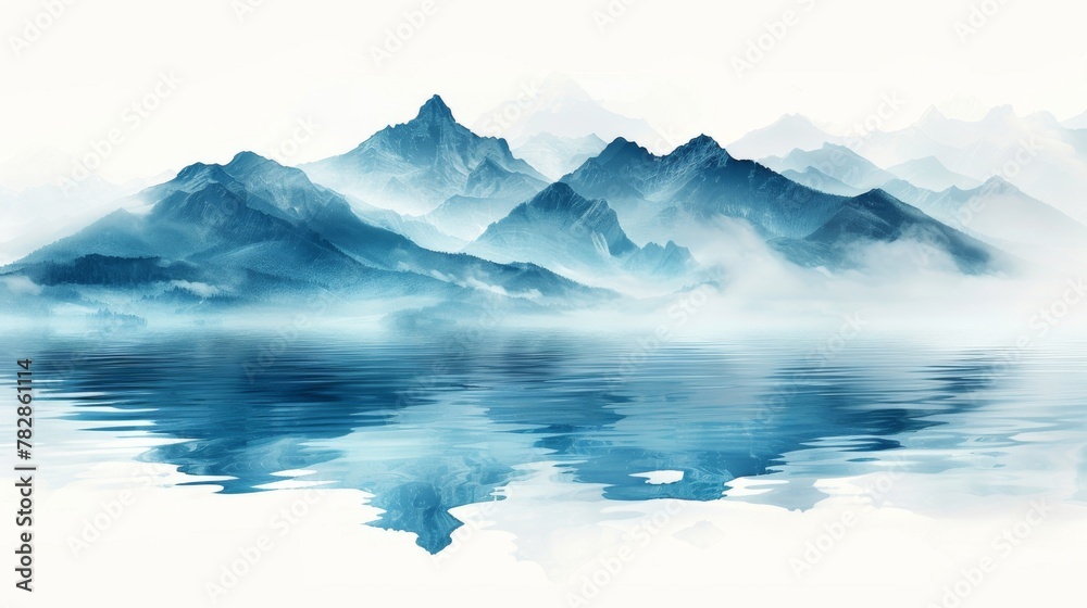 a white background, there's an isolated mountain captured within a double exposure paint brush design element