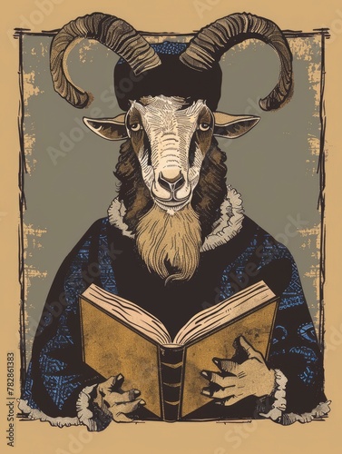 a goat dressed as a Jewish priest and copy space - generative ai photo