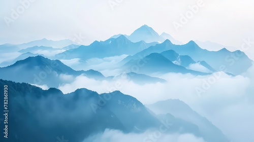A serene mockup with a misty mountain morning  where the peaks emerge from a blanket of fog  offering a calm and soothing background 