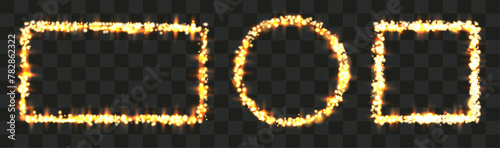 Set of frame with fire and light effect in different shape