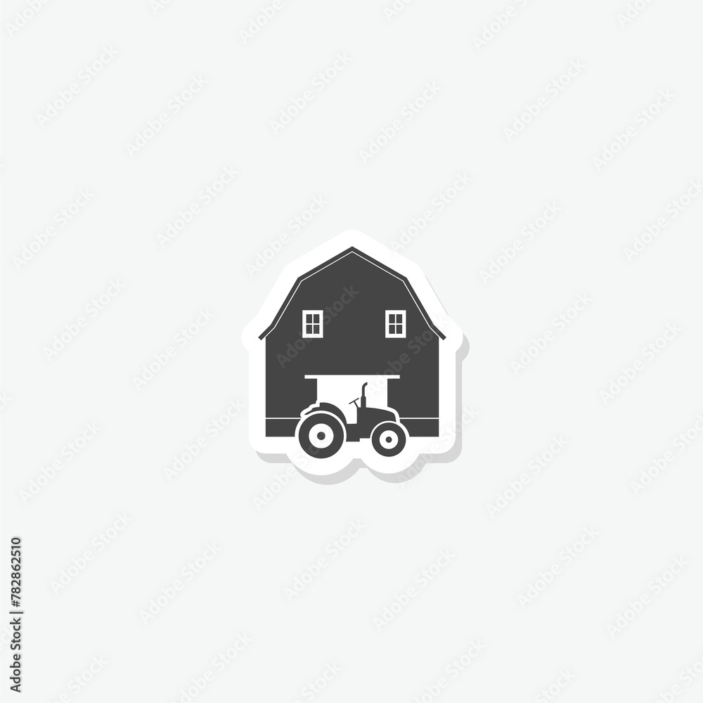 Tractor farm building icon sticker isolated on gray background Tractor farm building icon sticker isolated on gray background