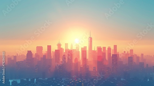 City Skyline Network: A 3D vector illustration of a city skyline during a sunny day © MAY