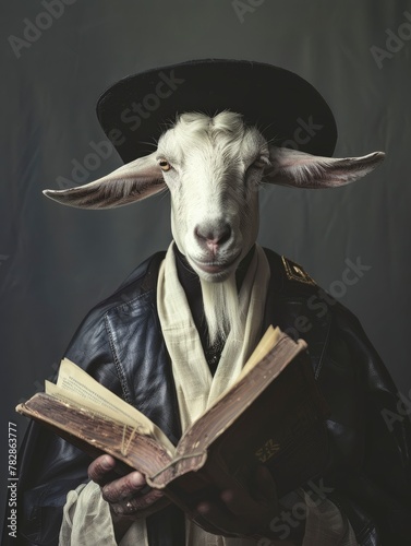 a goat dressed as a Jewish priest and copy space - generative ai photo