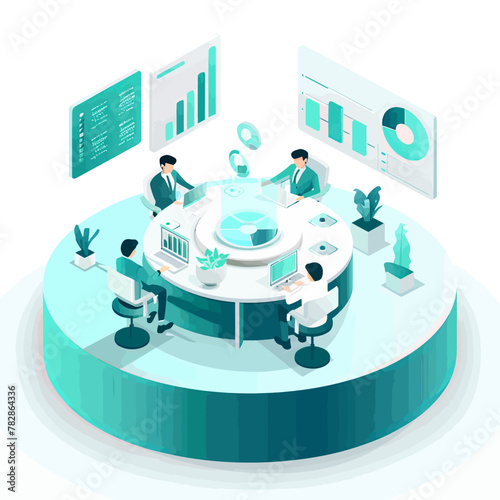 a group of people sitting around a round table