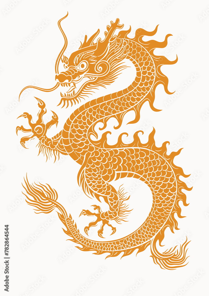 a golden dragon on a white background