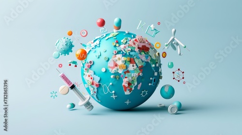 Global Health  A 3D vector illustration of a globe with medical symbols