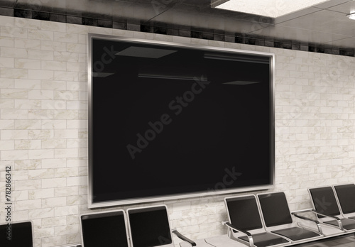 Horizontal A4 billboard on underground wall Mockup. Hoarding advertising on train station wall 3D rendering