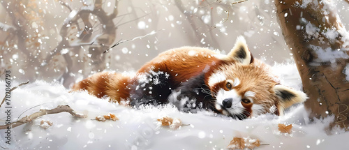 Red panda in snow. Generative ai design concept art. photo
