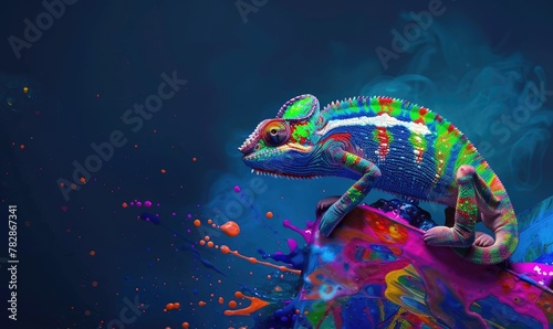 A colorful lizard on a colorful background.