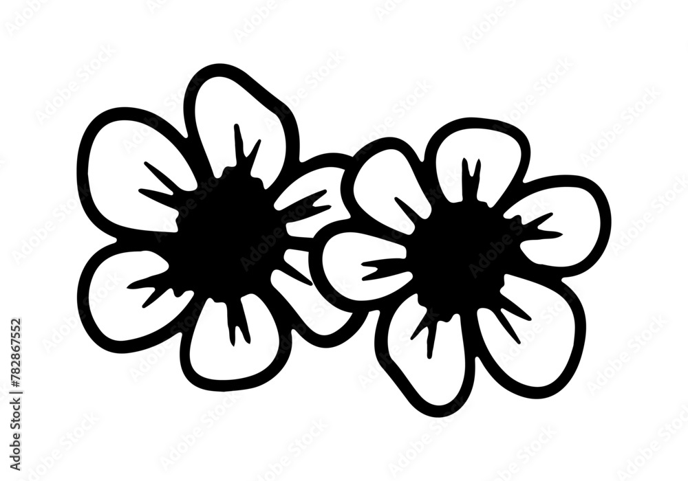 Hand drawn strawberry flowers before the appearance of berries. Doodle vector illustration. Abstract drawing