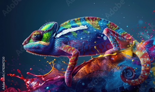 A colorful lizard on a colorful background.