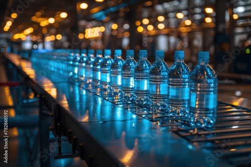 A conveyor belt with many bottles of water on it © sornthanashatr