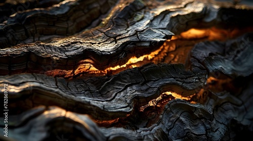 Ancient Trees Bark Wisdom Intricate Grooves Revealed in Extreme Closeup generative ai