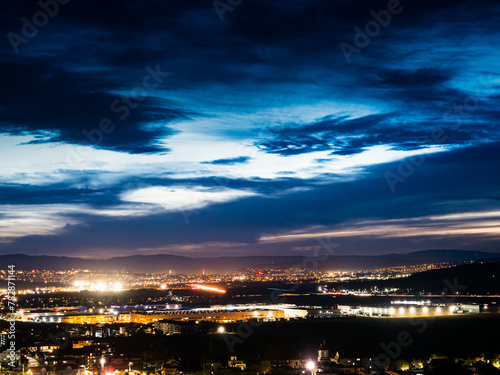 Nervia Park Avram Iancu airport runway in Cluj Napoca blue hour city night lights