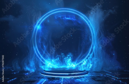 A blue glowing circle with a blue fire in the middle