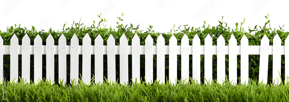 Fence from light wood and green grass - isolated on transparent background Fence from light wood and green grass - isolated on transparent background