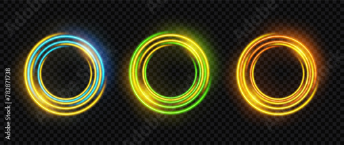 Set of bright glow neon frames. Design element with transparent light effect. 3d digital design.