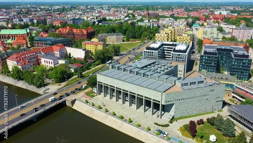 University Library Bridge Of Peace River Odra Wroclaw Aerial View Poland
