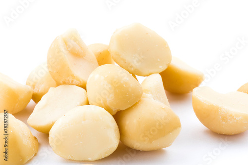 Close-up macadamias on a white background