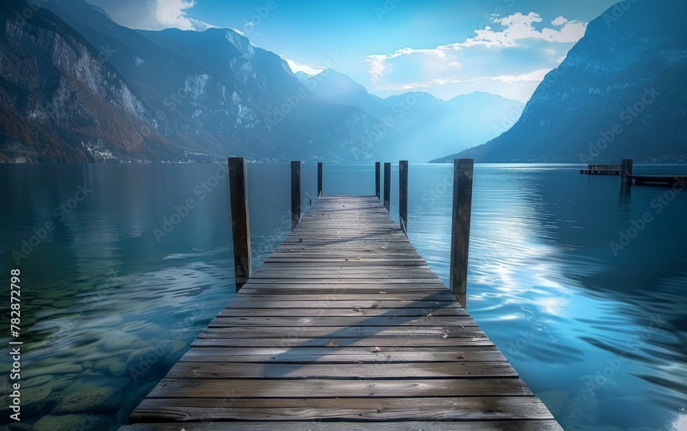 Pier at a lake in Hallstatt, Austria