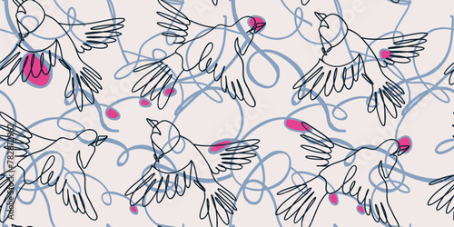 Seamless pattern of a birds. Vector Modern line illustrations. 