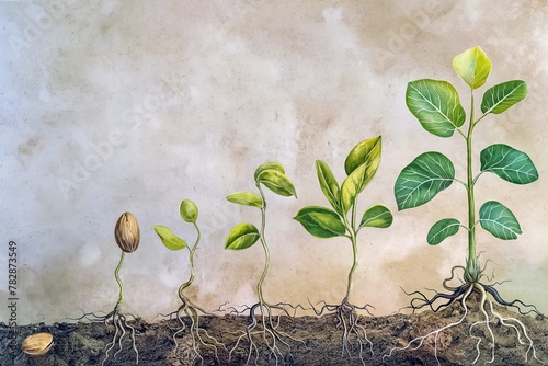Illustration of the life cycle of a seedling: from seed to seedling