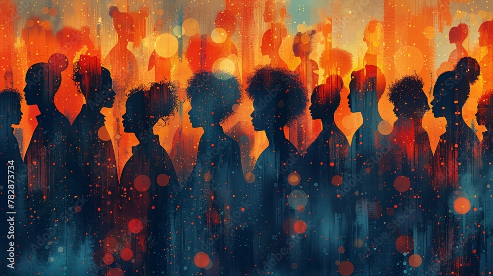 Abstract Silhouettes of a Crowd at Dusk