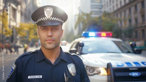 Police Officer Standing in Front of Police Car