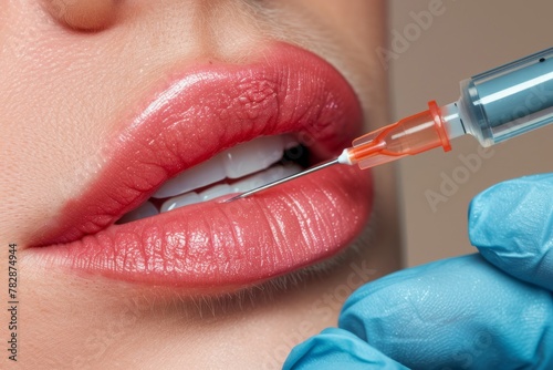 Hyaluronic acid filler syringe in lips