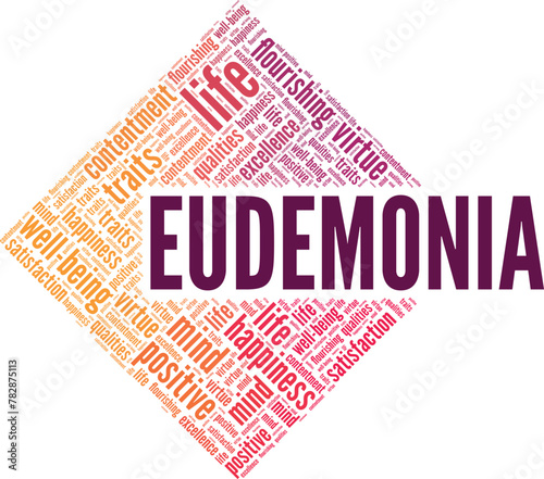Eudemonia word cloud conceptual design isolated on white background.