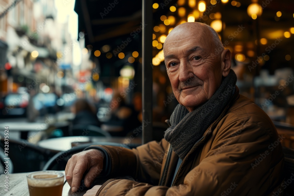 Portrait of an elderly man sitting in a cafe in Paris, France Portrait of an elderly man sitting in a cafe in Paris, France