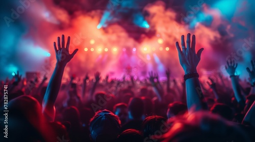 Energetic Crowd at Concert Raising Hands