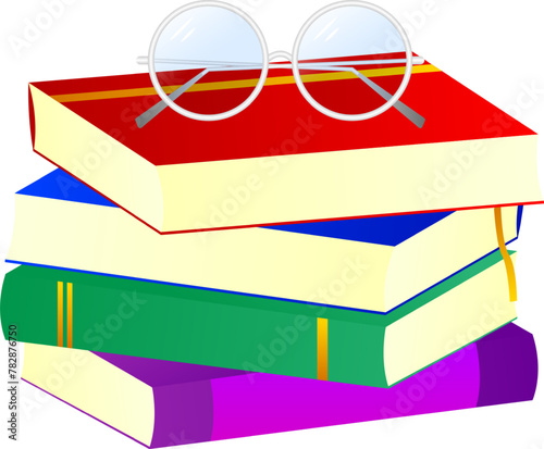 Vector illustration of pile of book with spectacles on top on transparent background