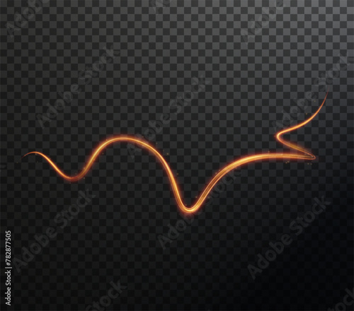 Gold curved light line, rope, tape. Smooth festive gold line png with light effects. Element for your design, advertising, postcards, invitations, screensavers, websites, games. 