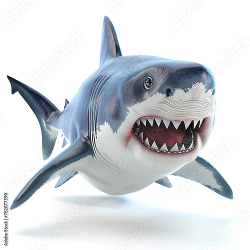 aggressive shark with open mouth on white background