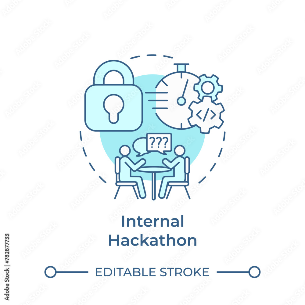 Internal hackathon soft blue concept icon. Corporate event. Employees engagement. Brainstorming. Round shape line illustration. Abstract idea. Graphic design. Easy to use in promotional materials