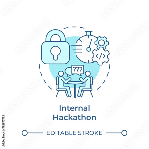 Internal hackathon soft blue concept icon. Corporate event. Employees engagement. Brainstorming. Round shape line illustration. Abstract idea. Graphic design. Easy to use in promotional materials