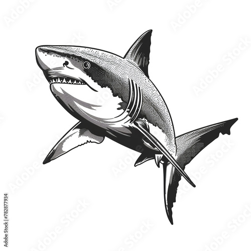 black and white sketch of a shark on a white background